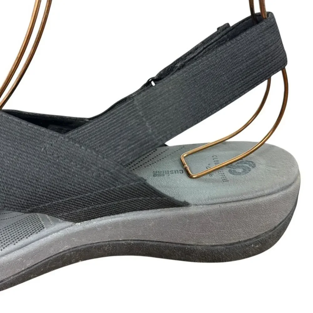 Clarks Arla Kaydin Black Slingback Wedge Sandals Wide Strap Comfort Shoes sz 10